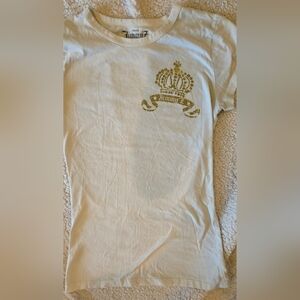 Jimmy Z  Womens Y2k Cream and Gold Short Sleeve Tee with Crown Embroidery